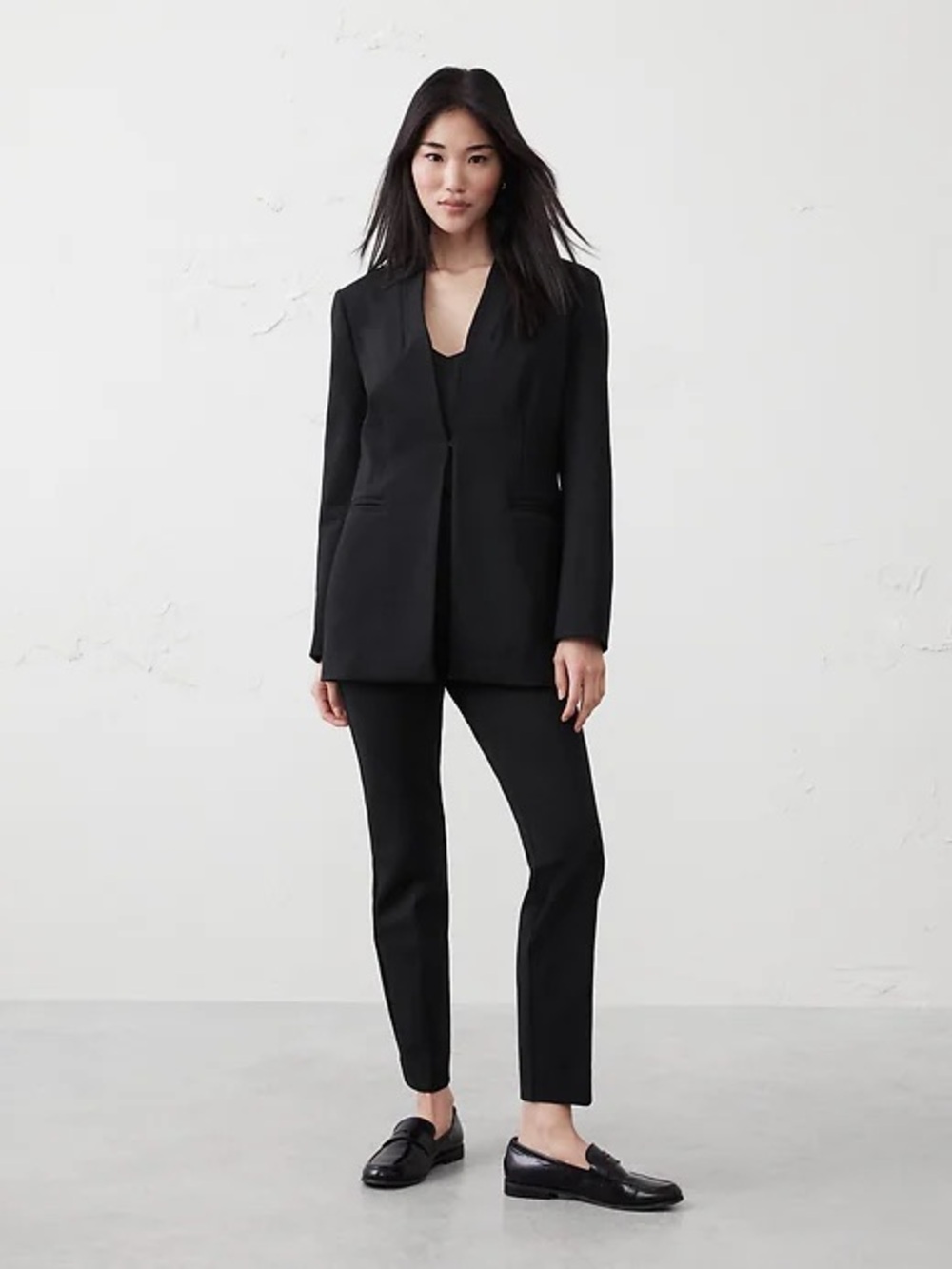 Banana Republic Black Open-Front Longline Blazer